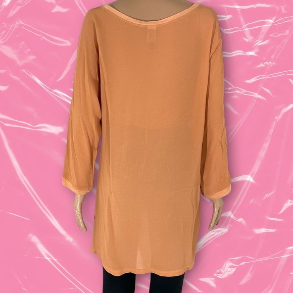 XCVI Scoop Neck Flowy Blouse Top With Sheer Back - In Peach / Orange - Picture 4 of 6